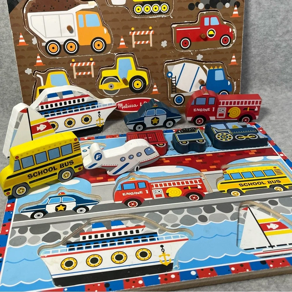 Melissa & Doug Wood Puzzles Transportation Construction Toddler Educational READ